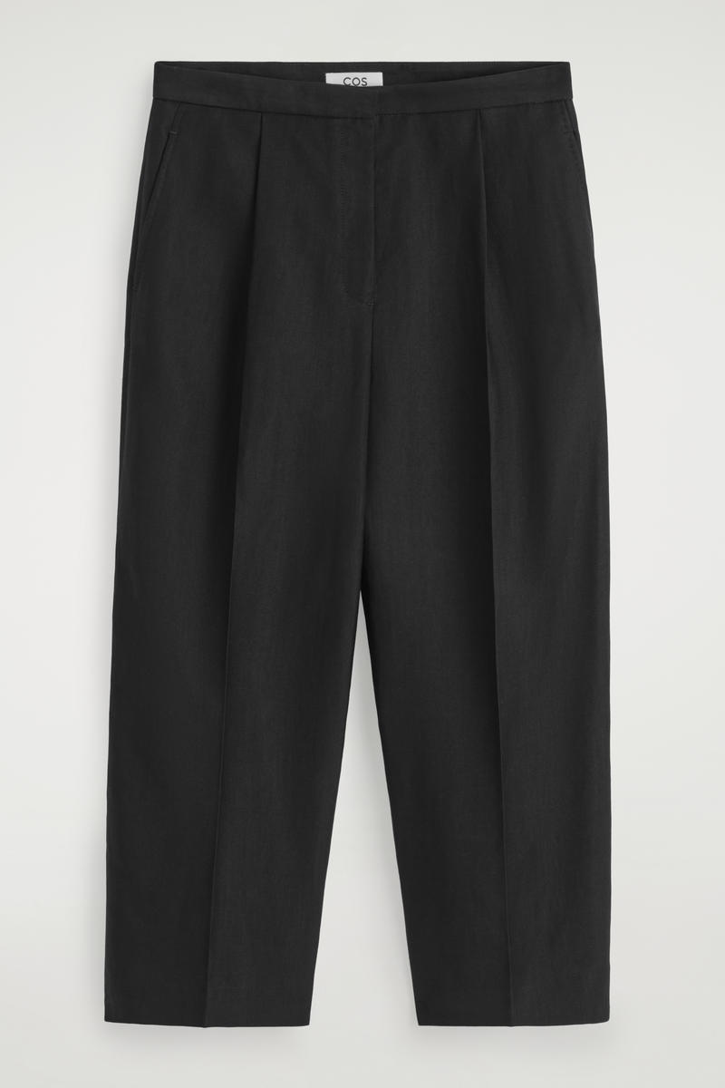 Linen Blend Cropped Straight Leg Pants