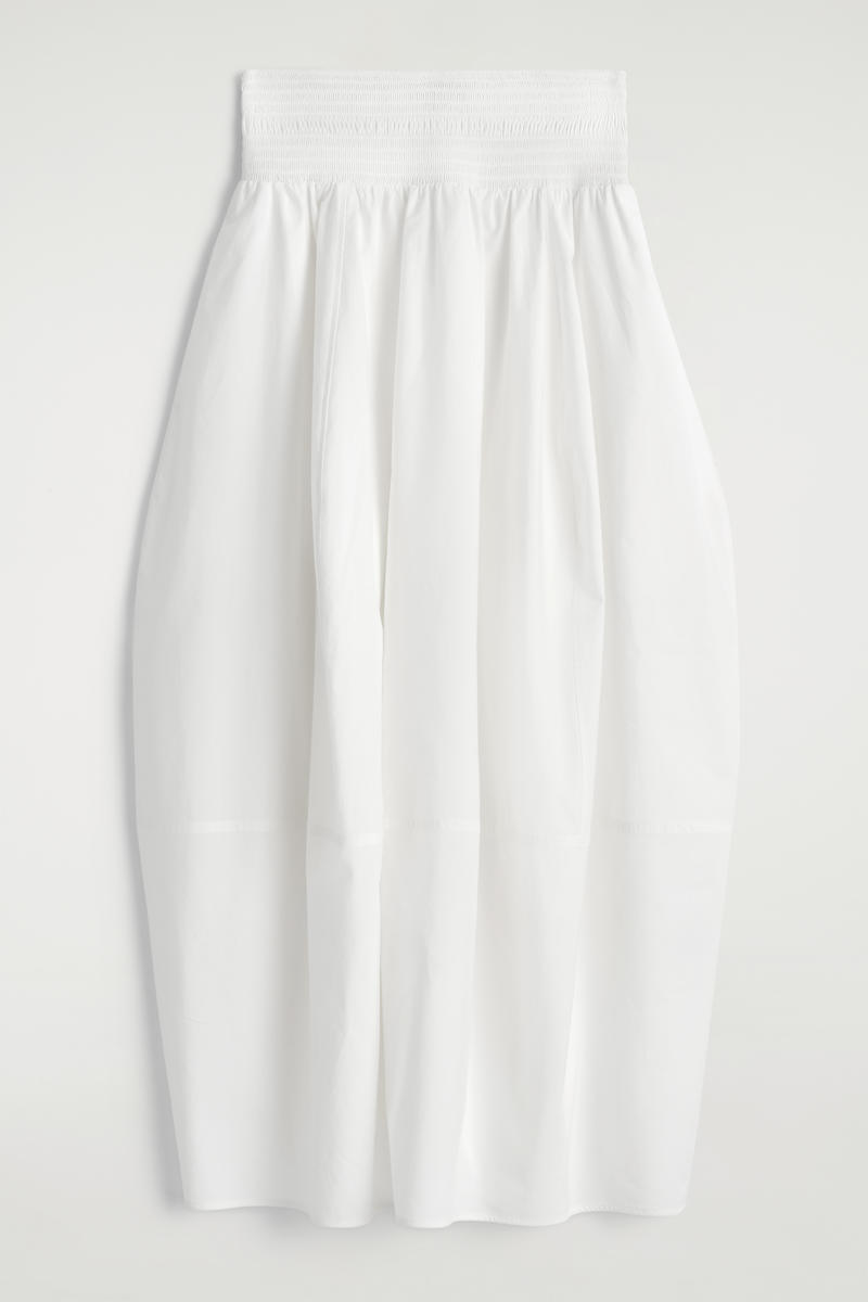 Smocked Paneled Midi Skirt