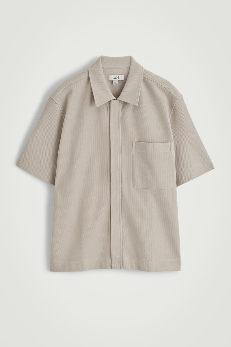 Textured Cotton Jersey Zip-Up Shirt