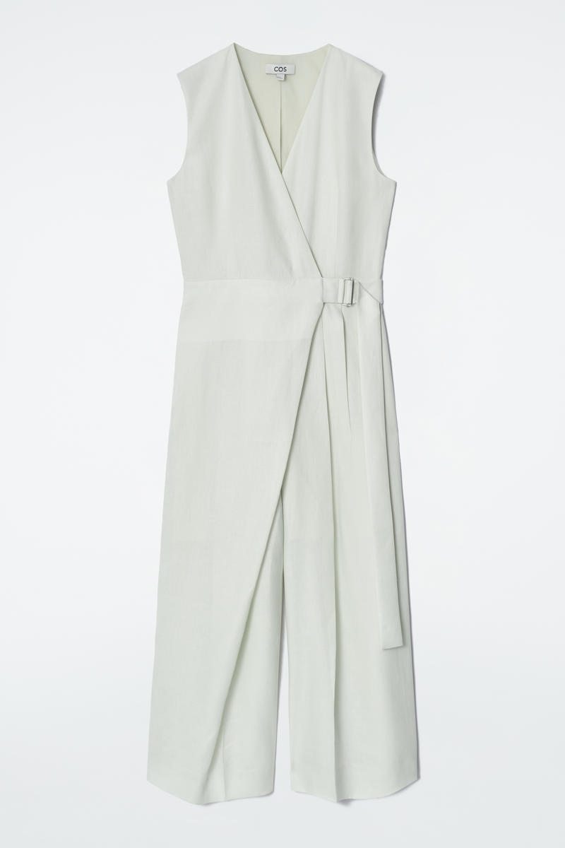 Wrap-Front Linen Jumpsuit