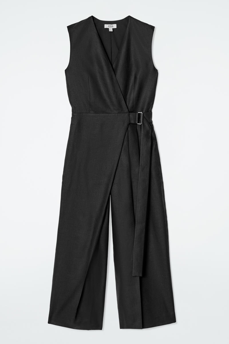 Wrap-Front Linen Jumpsuit
