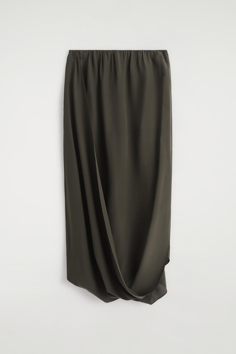 Draped Silk Midi Skirt