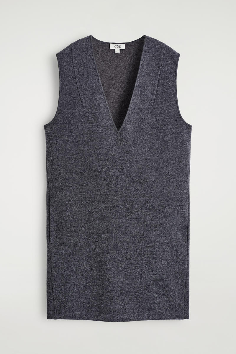 Boiled Wool V-Neck Mini Dress