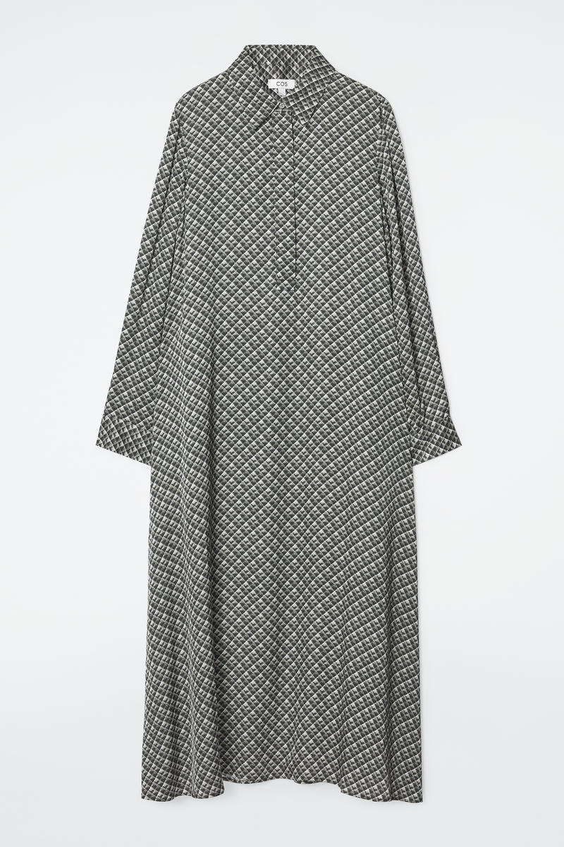 Geometric-Print Maxi Shirt Dress