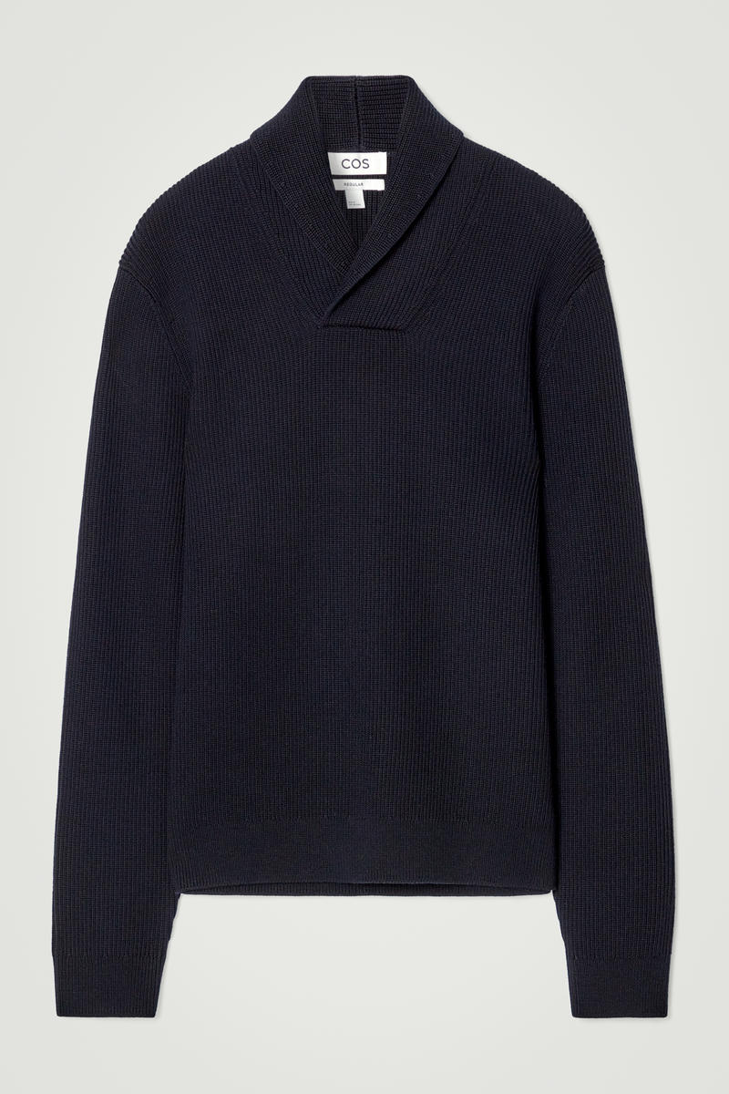 Shawl-Collar Ribbed Merino Wool Sweater