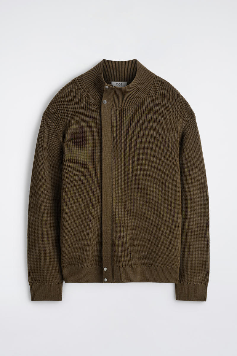 Ribbed Wool Mock-Neck Jacket