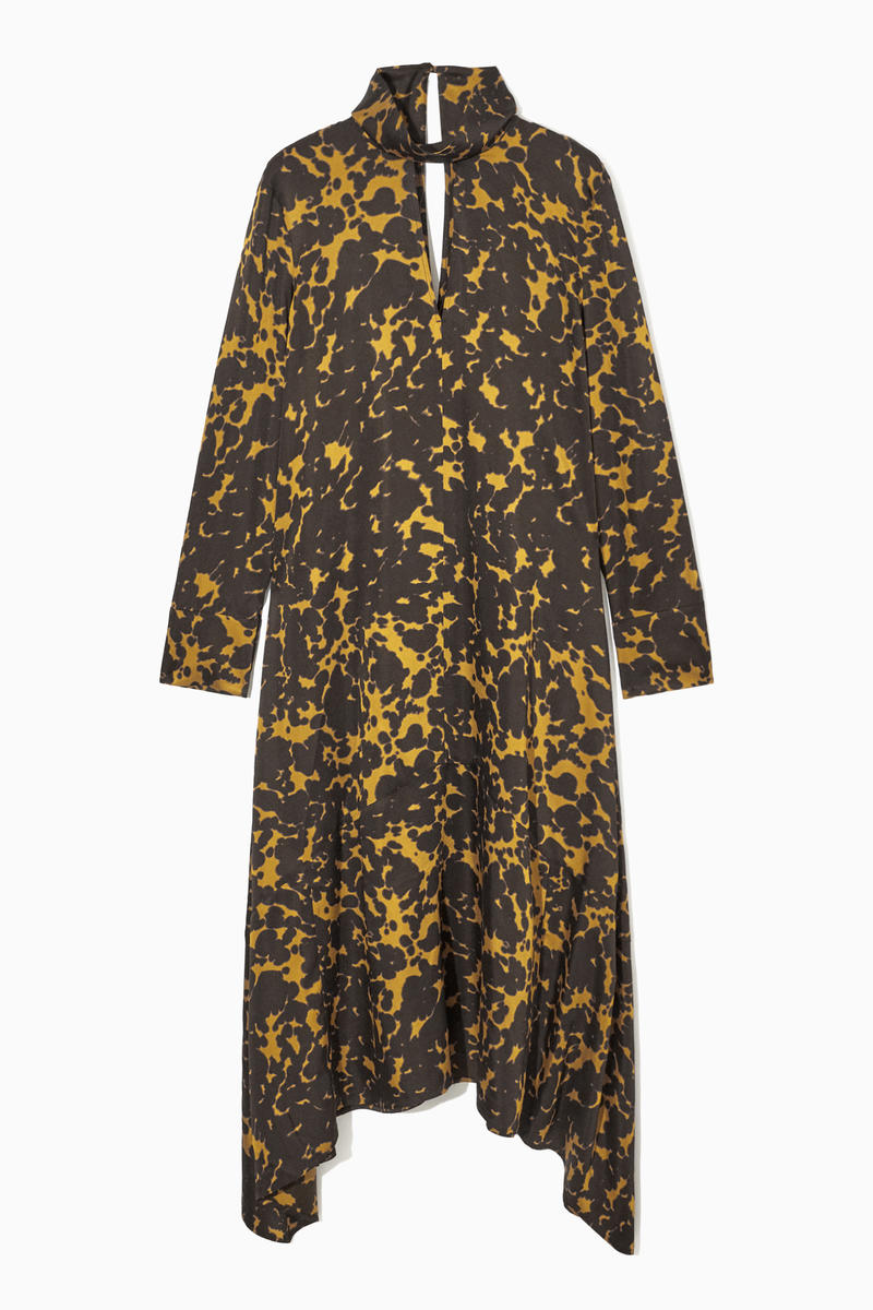 Asymmetric Printed Midi Dress
