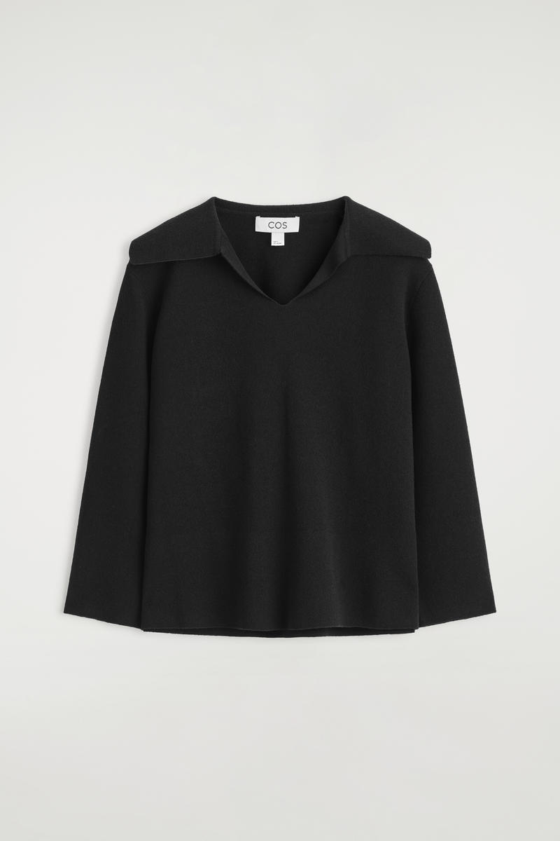 Double-Knit Open-Collar Sweater