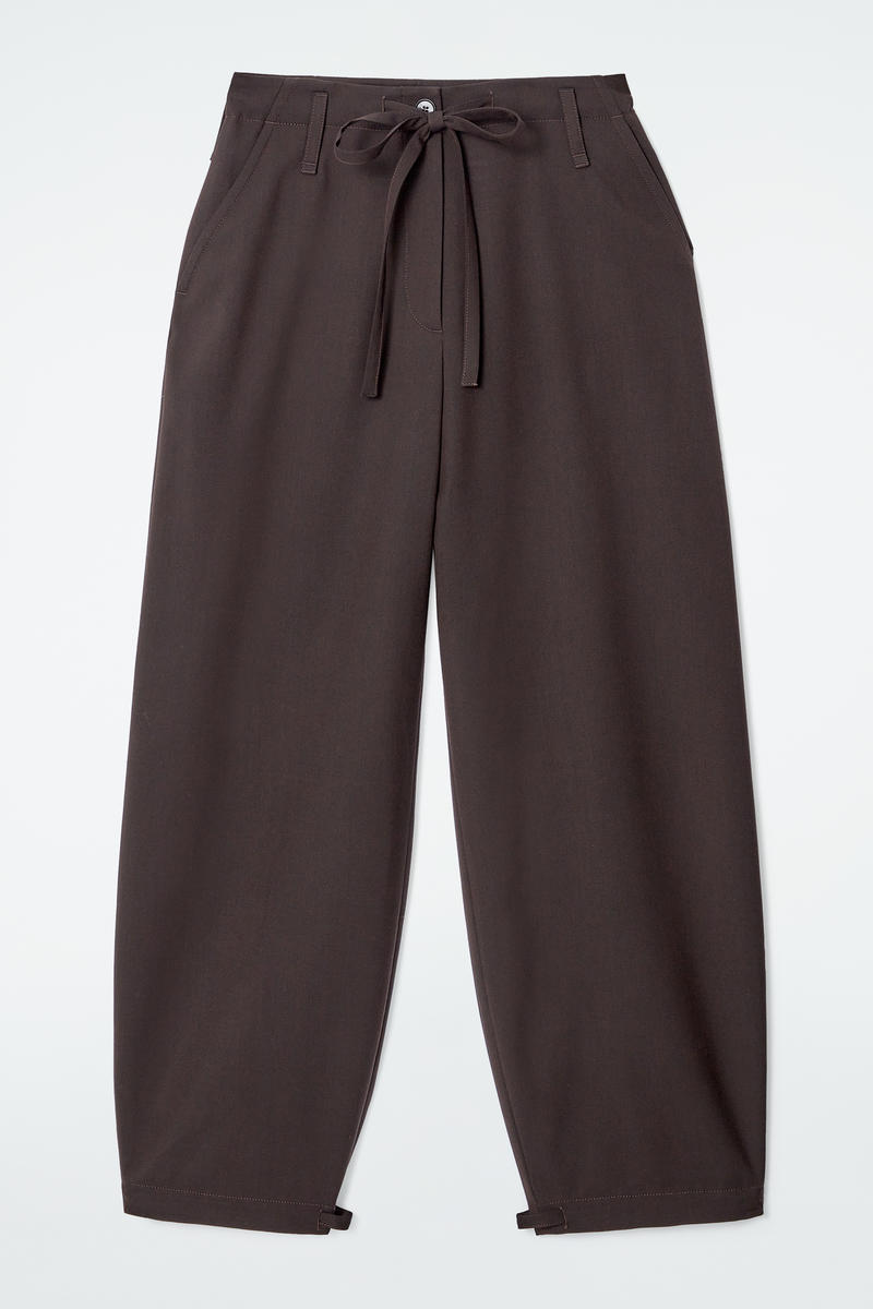 Drawstring Twill Barrel-Leg Pants