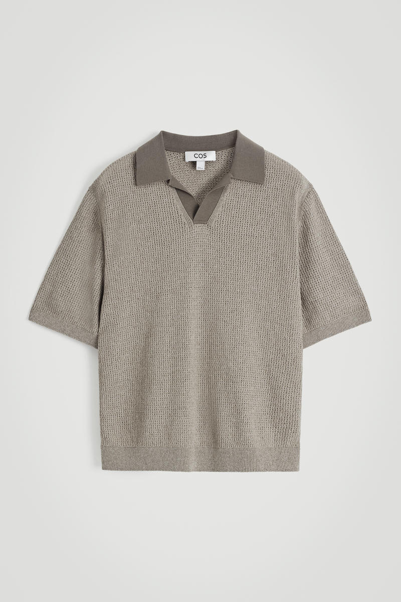 Open-Knit Bouclé Polo Shirt