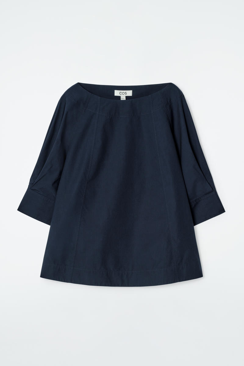Voluminous Boat-Neck Cotton Blouse