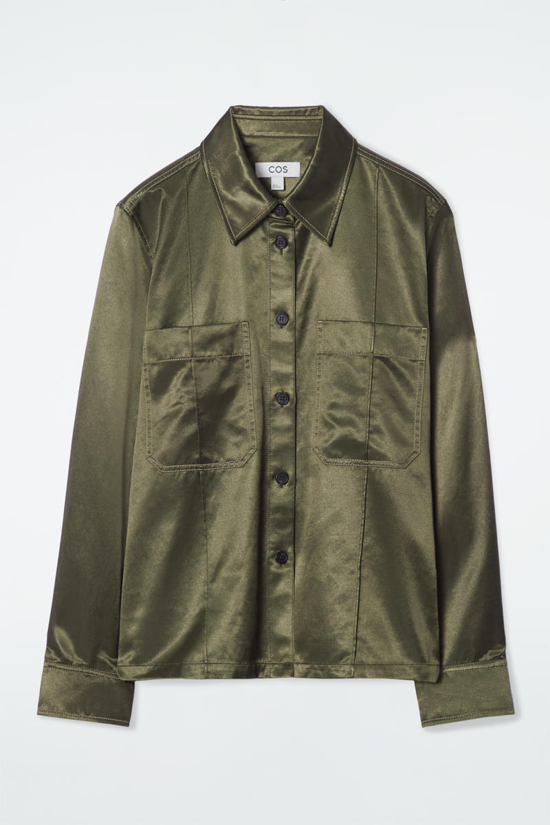 Regular Pintucked Satin Utility Shirt