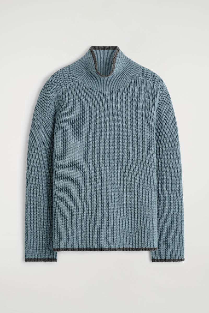 Contrast-Tipped Merino Wool-Yak Sweater