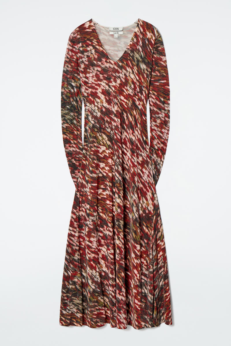 Printed Semi-Sheer Knitted Maxi Dress