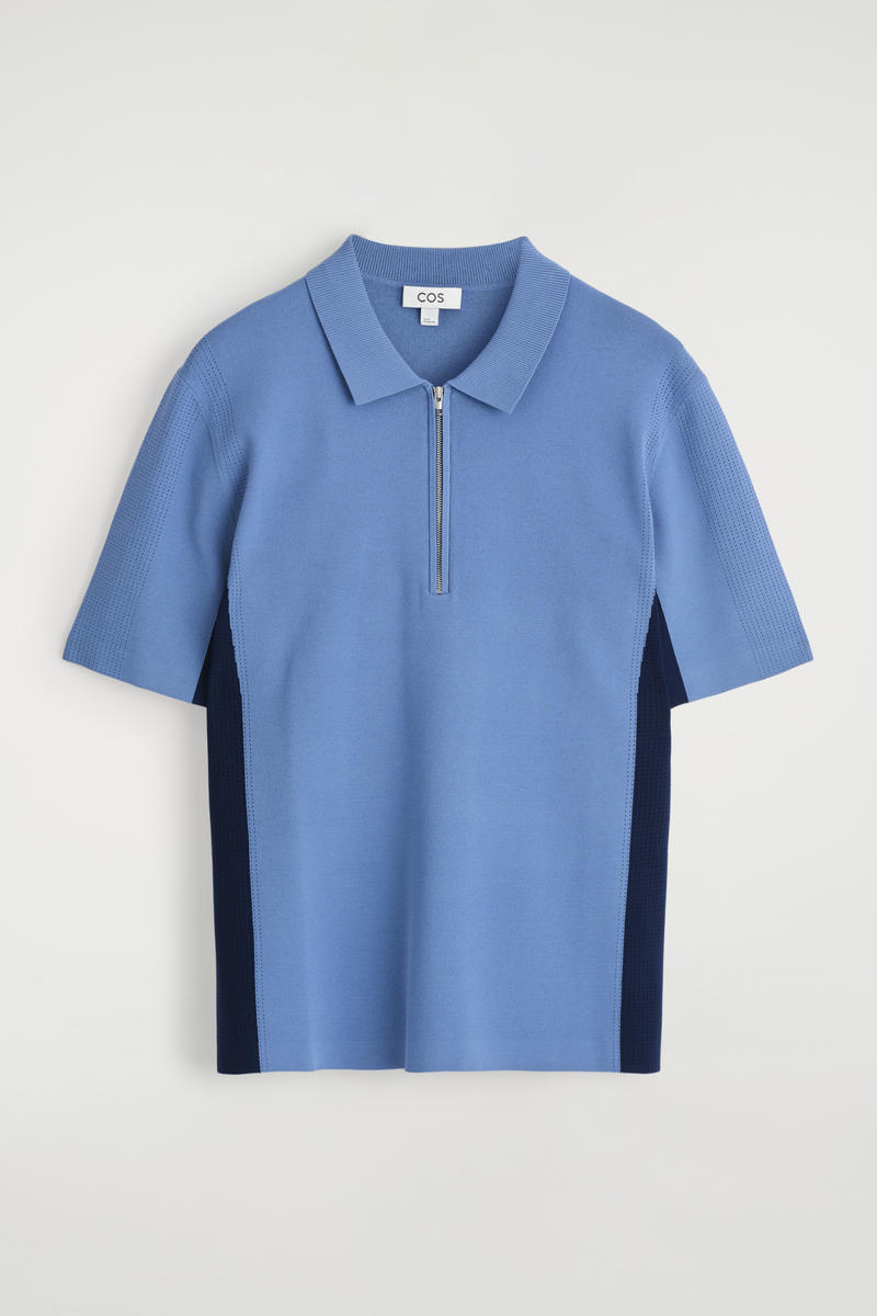 Mesh-Panel Zip-Up Polo Shirt