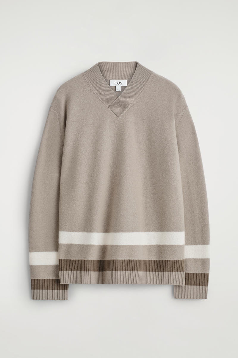 Striped Boiled Wool V-Neck Sweater