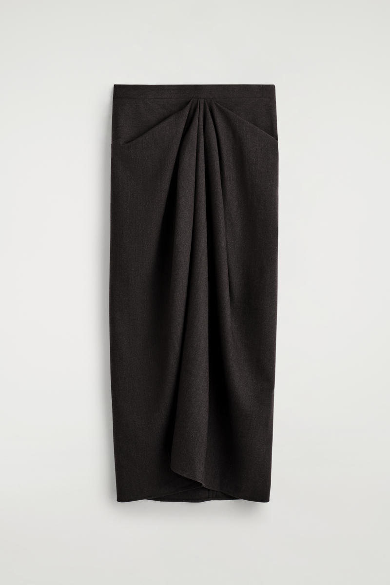 Draped Wool-Blend Midi Skirt