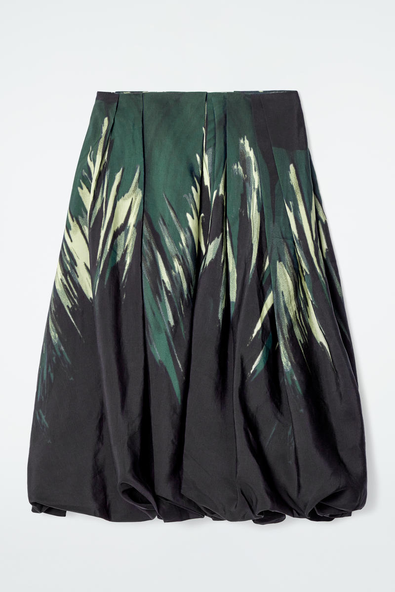 Printed Bubble-Hem Midi Skirt