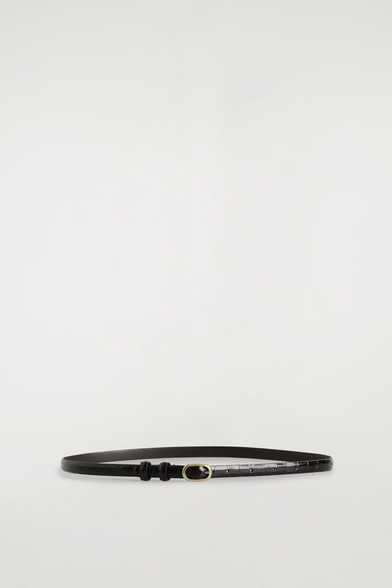 Slim Croc-Effect Leather Belt
