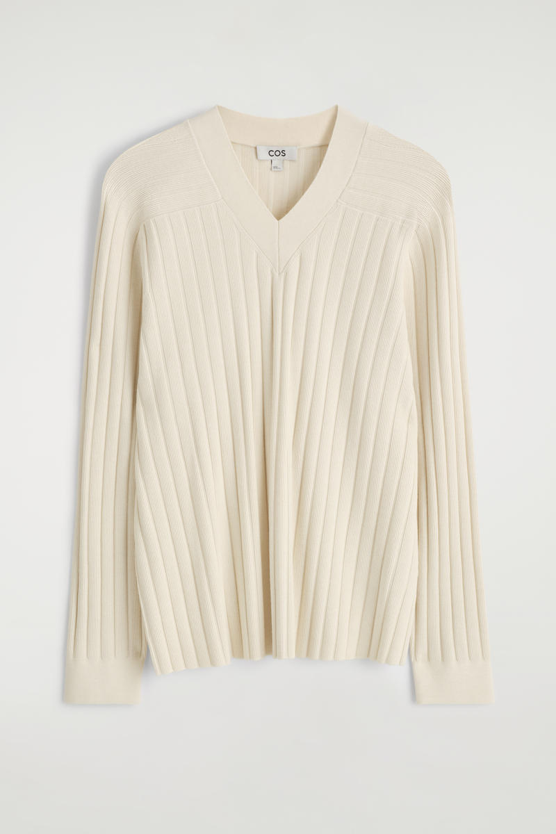 Ribbed-Knit V-Neck Sweater