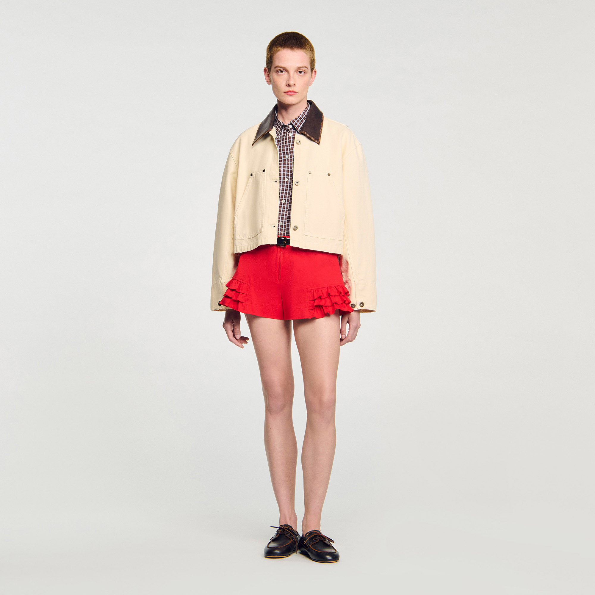 Leather collar workwear jacket