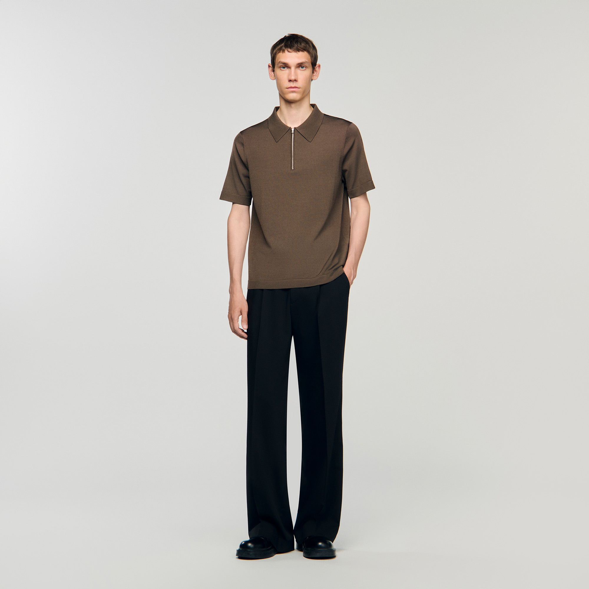 Knitted polo with zip collar