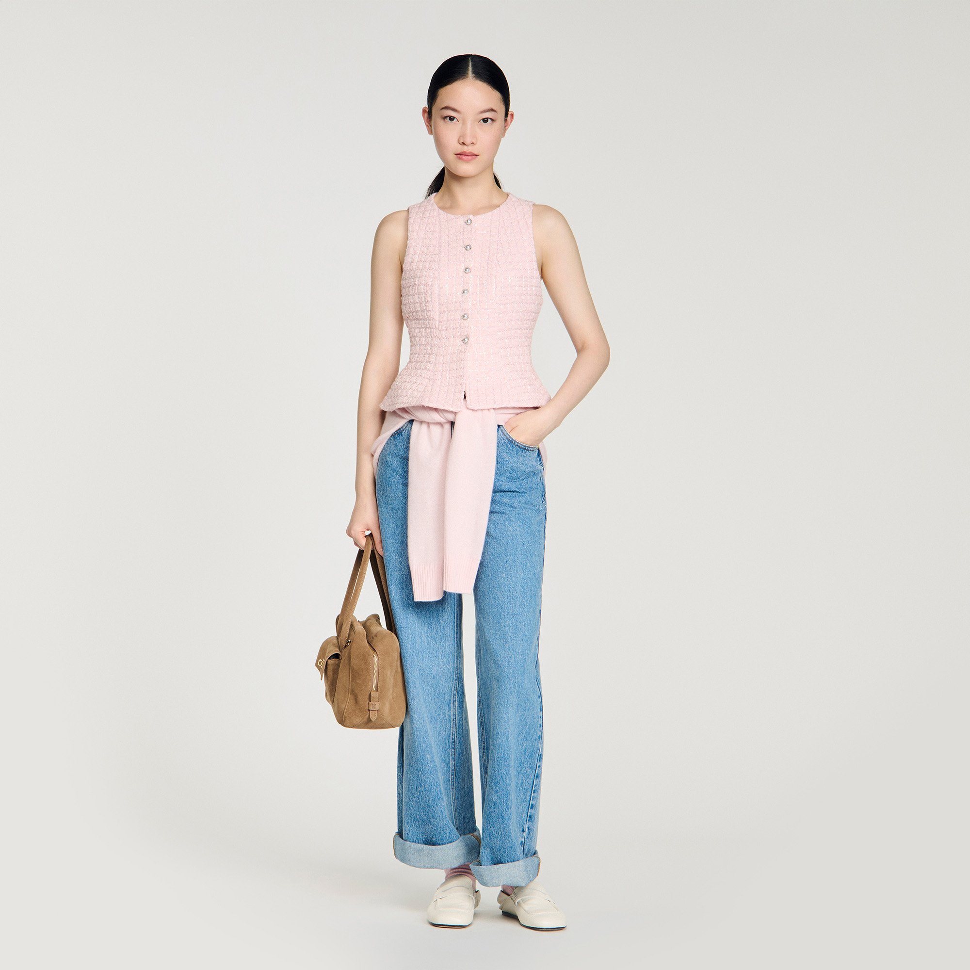 Beaded peplum tweed vest by Sandro