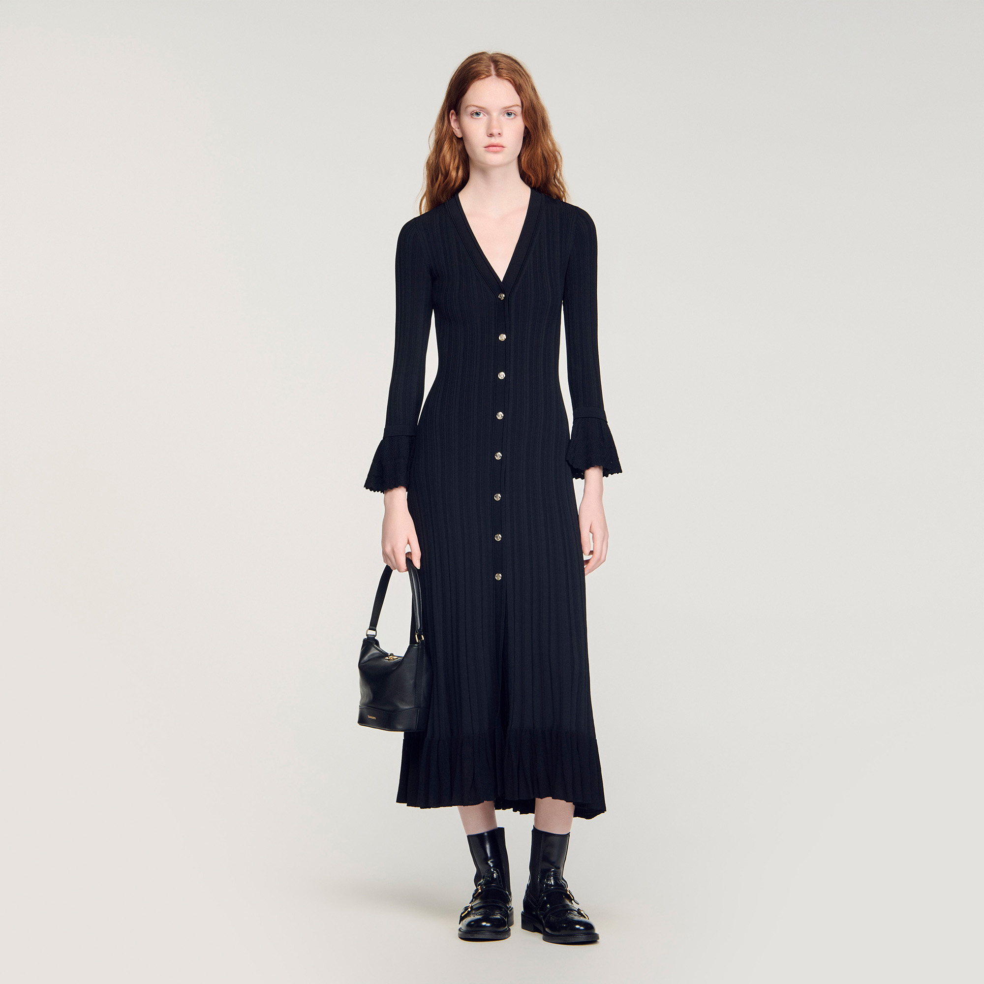 Knit maxi dress with ruffle