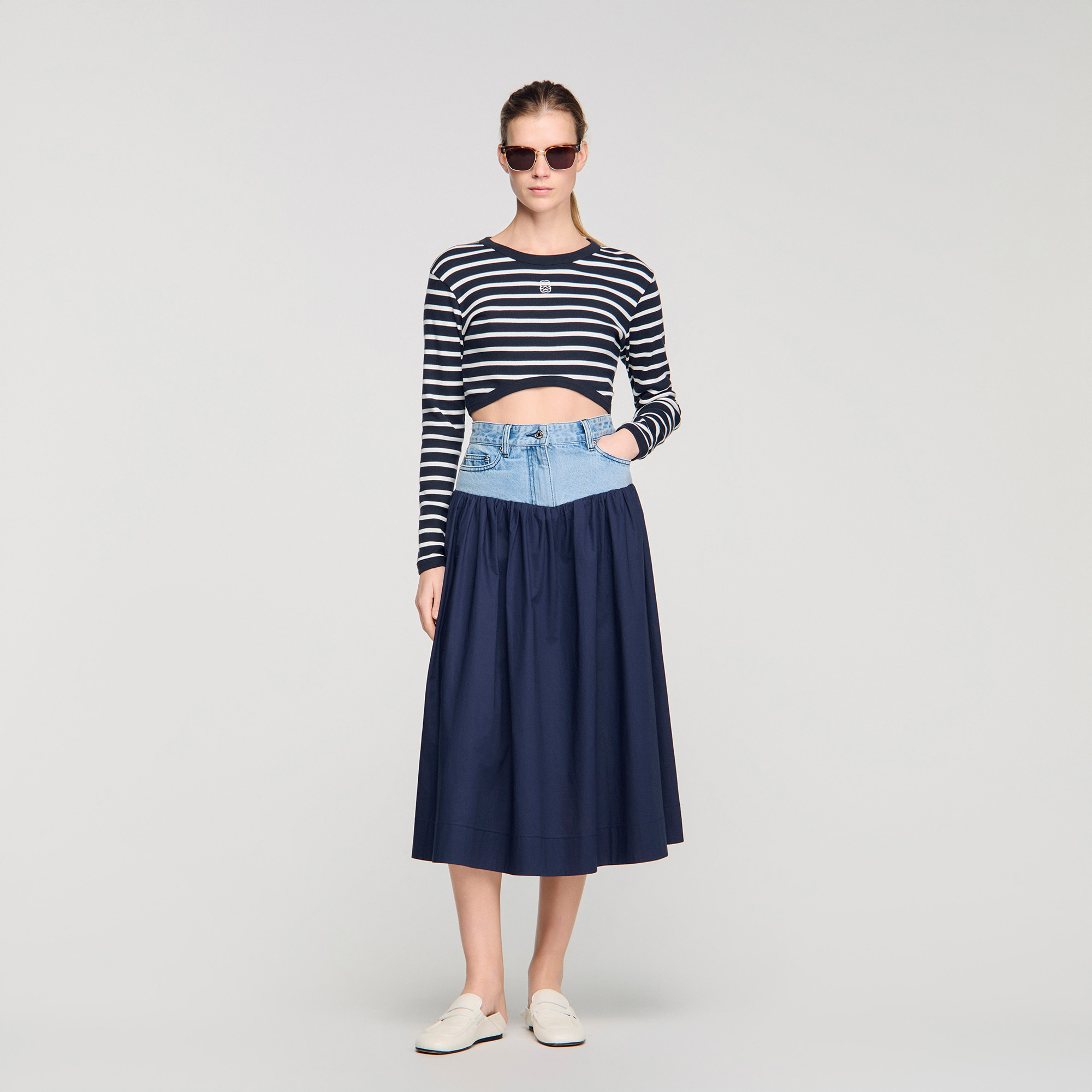 Mixed-material maxi skirt by Sandro