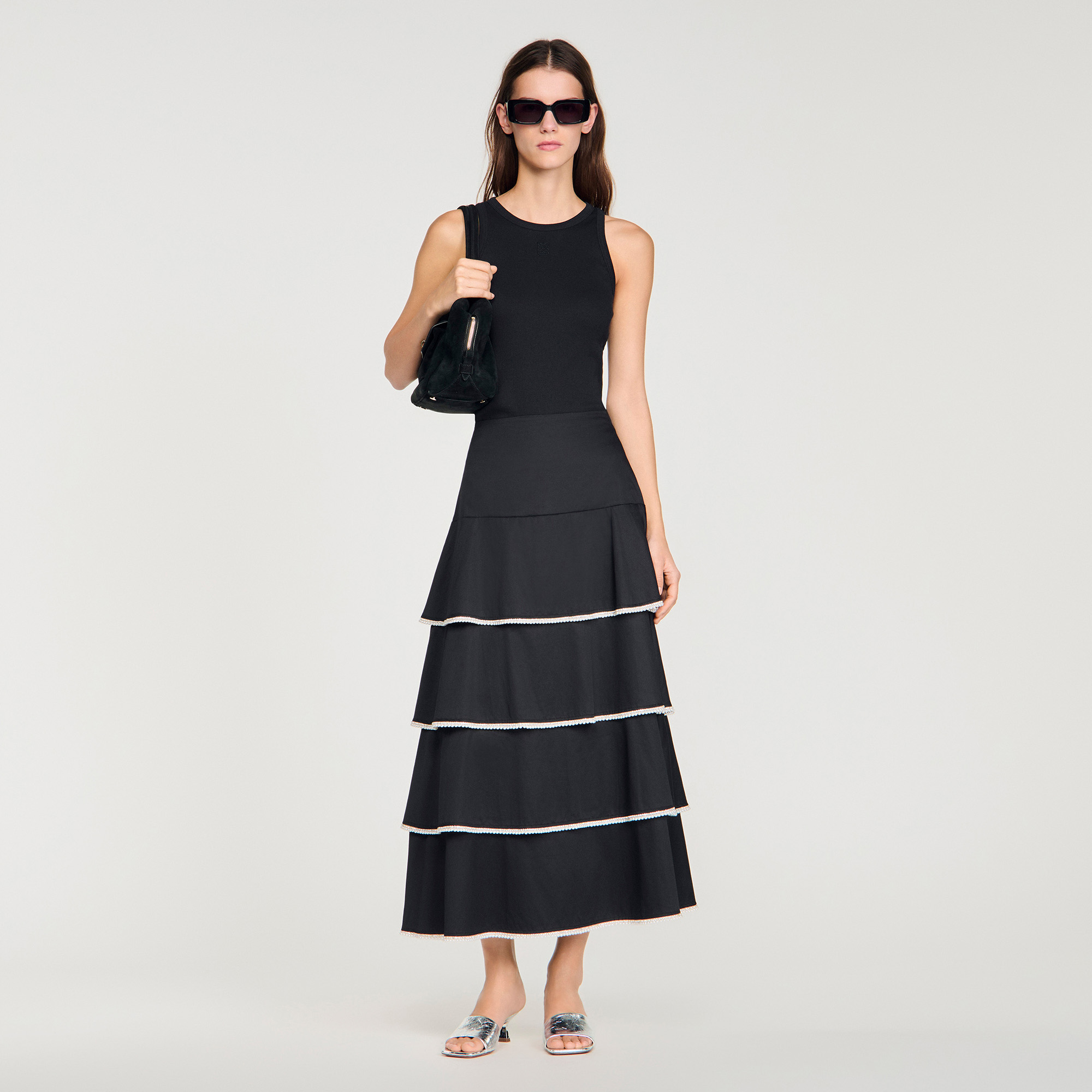 Maxi ruffled rhinestone skirt