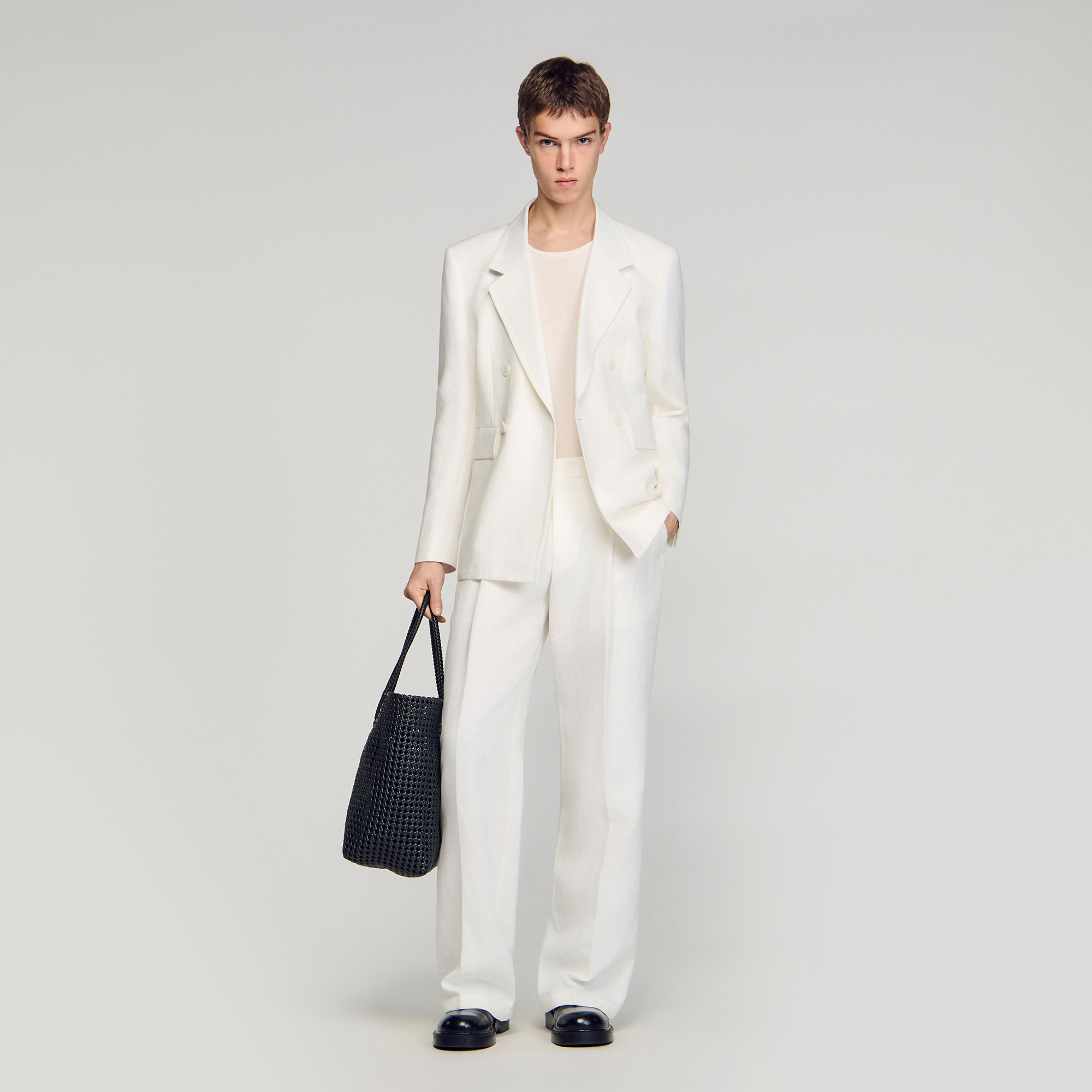 Double-breasted linen suit jacket by Sandro