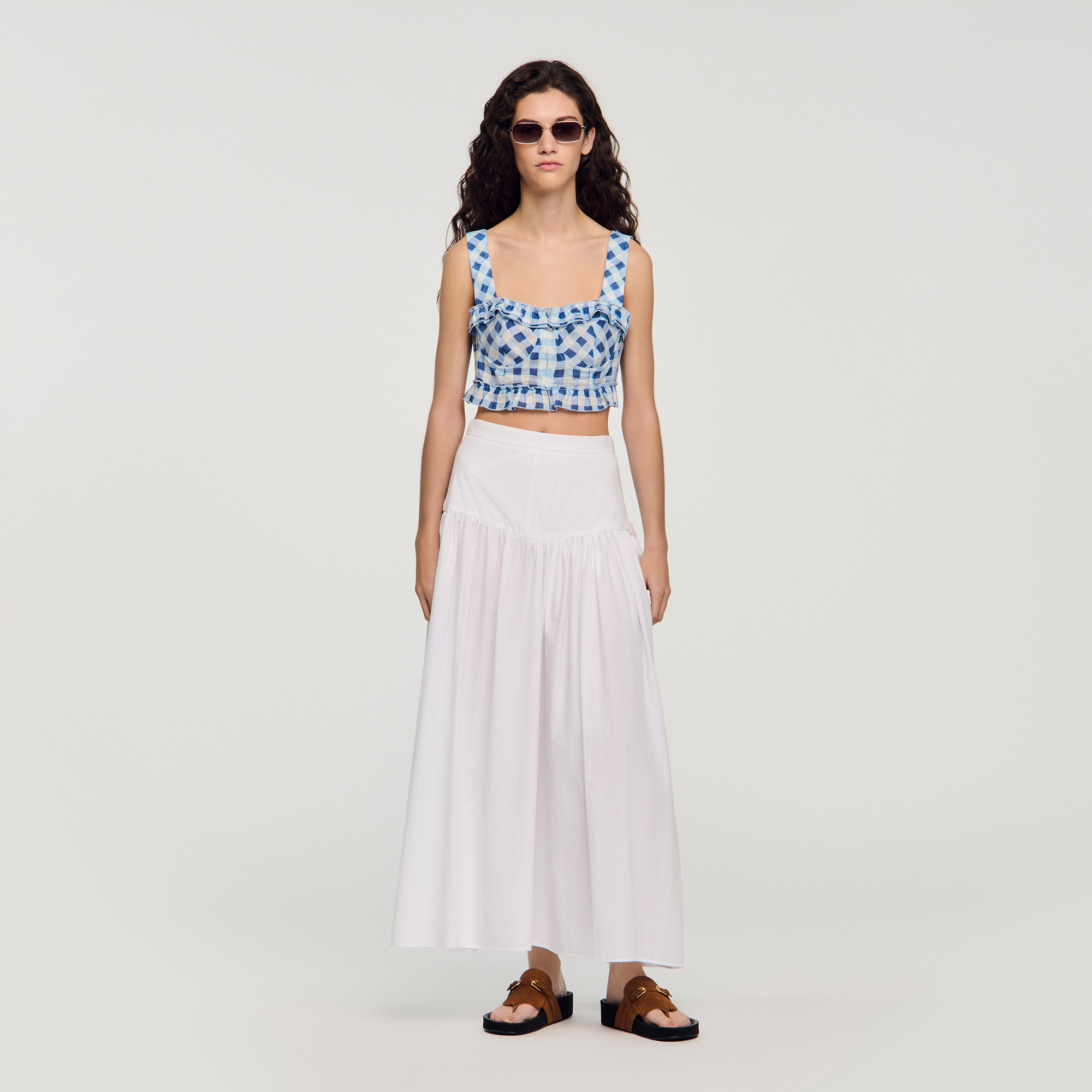 Gingham linen crop top