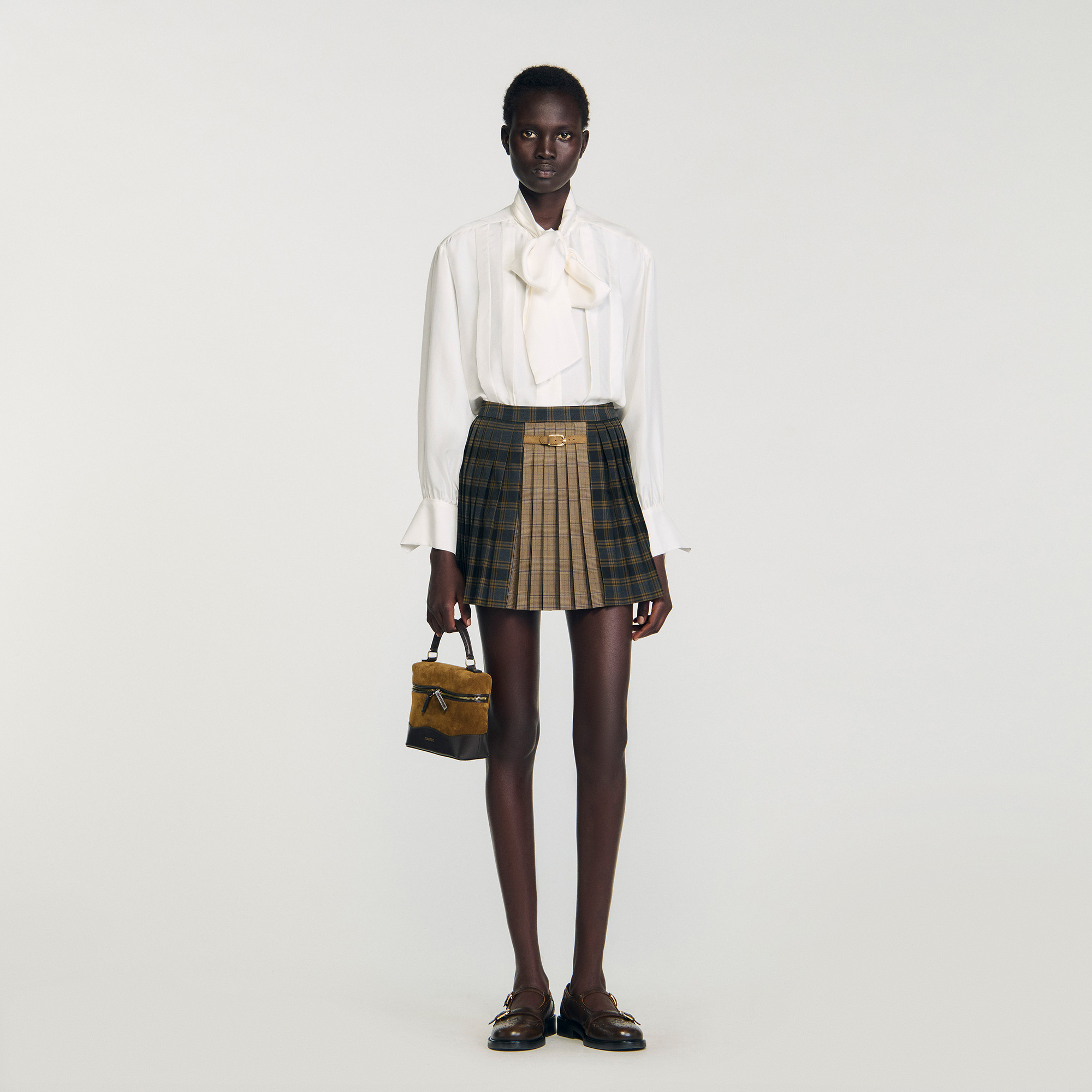 Check pattern pleated mini skirt