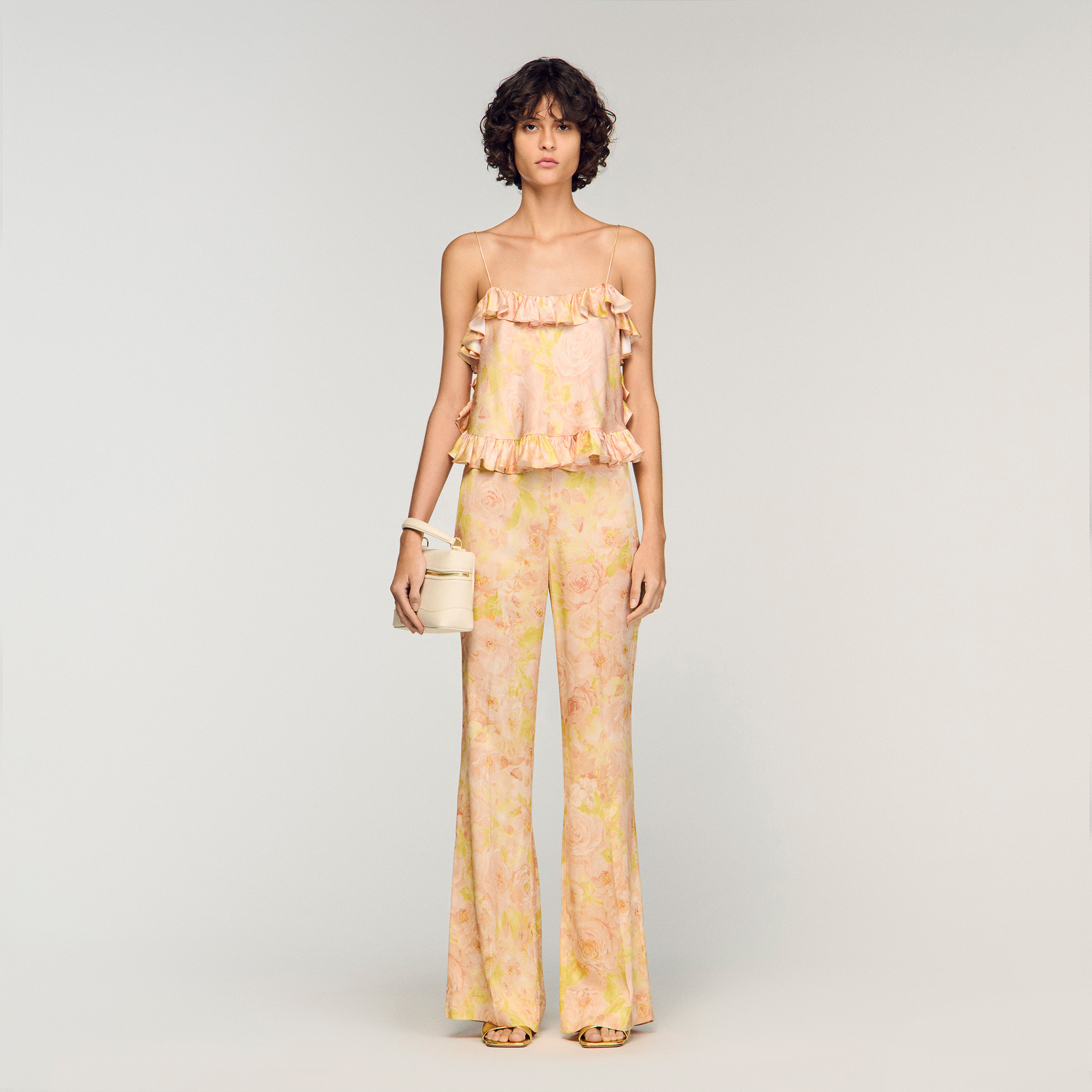 Floral-print flowy trousers