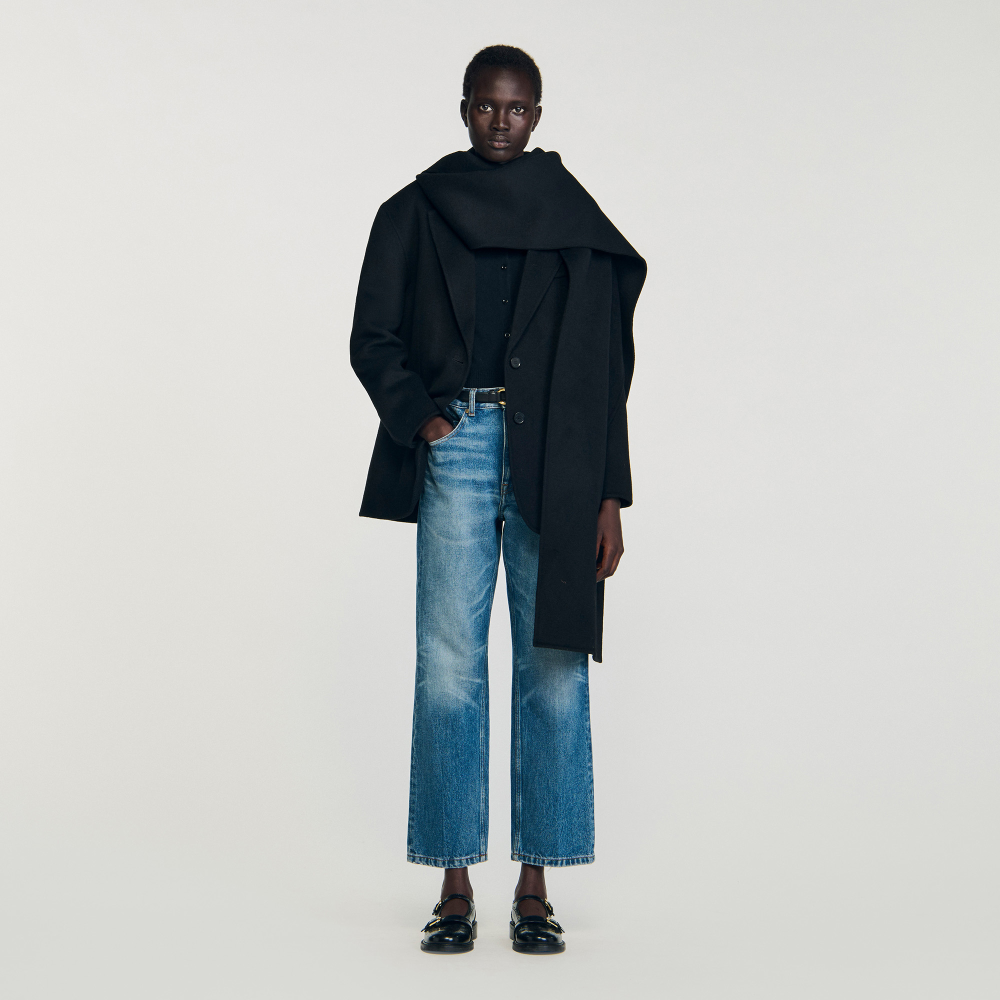 Short coat with removable scarf