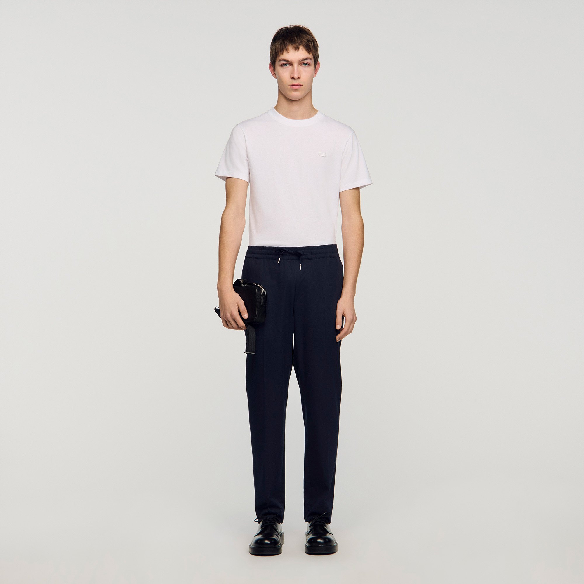 Elasticated straight-leg trousers