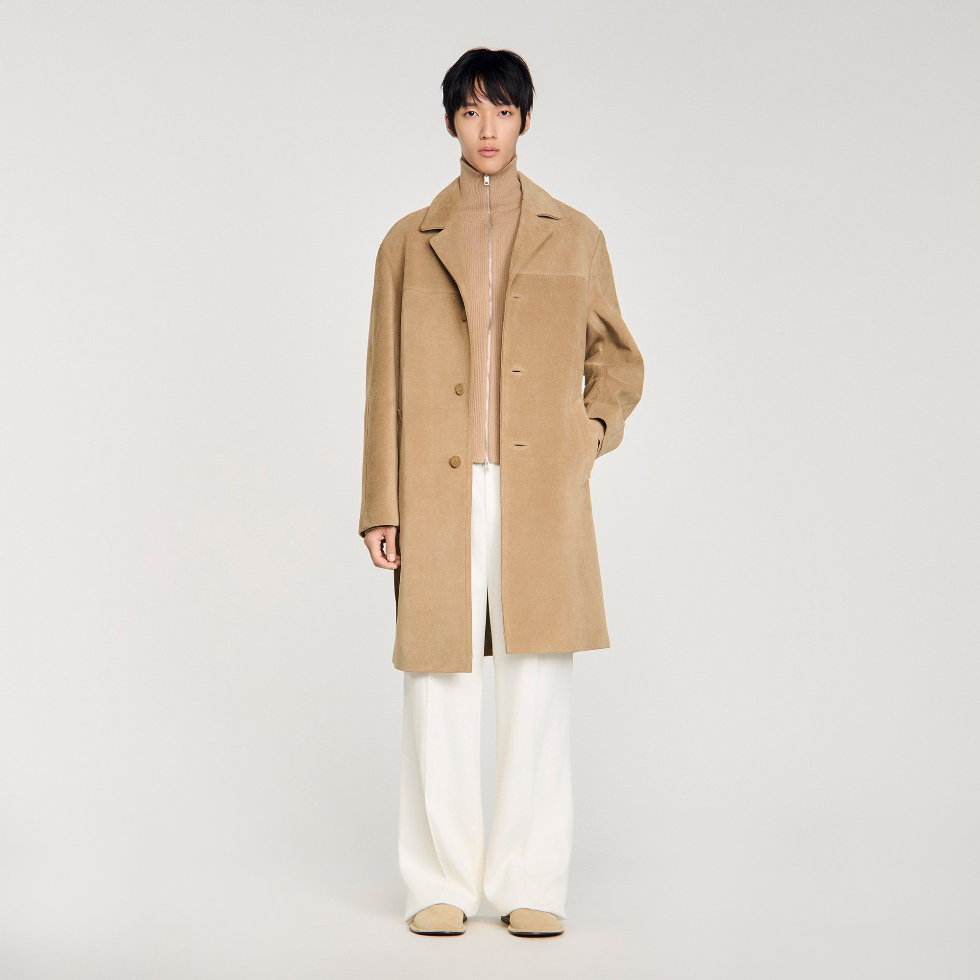 Tailored belted leather coat