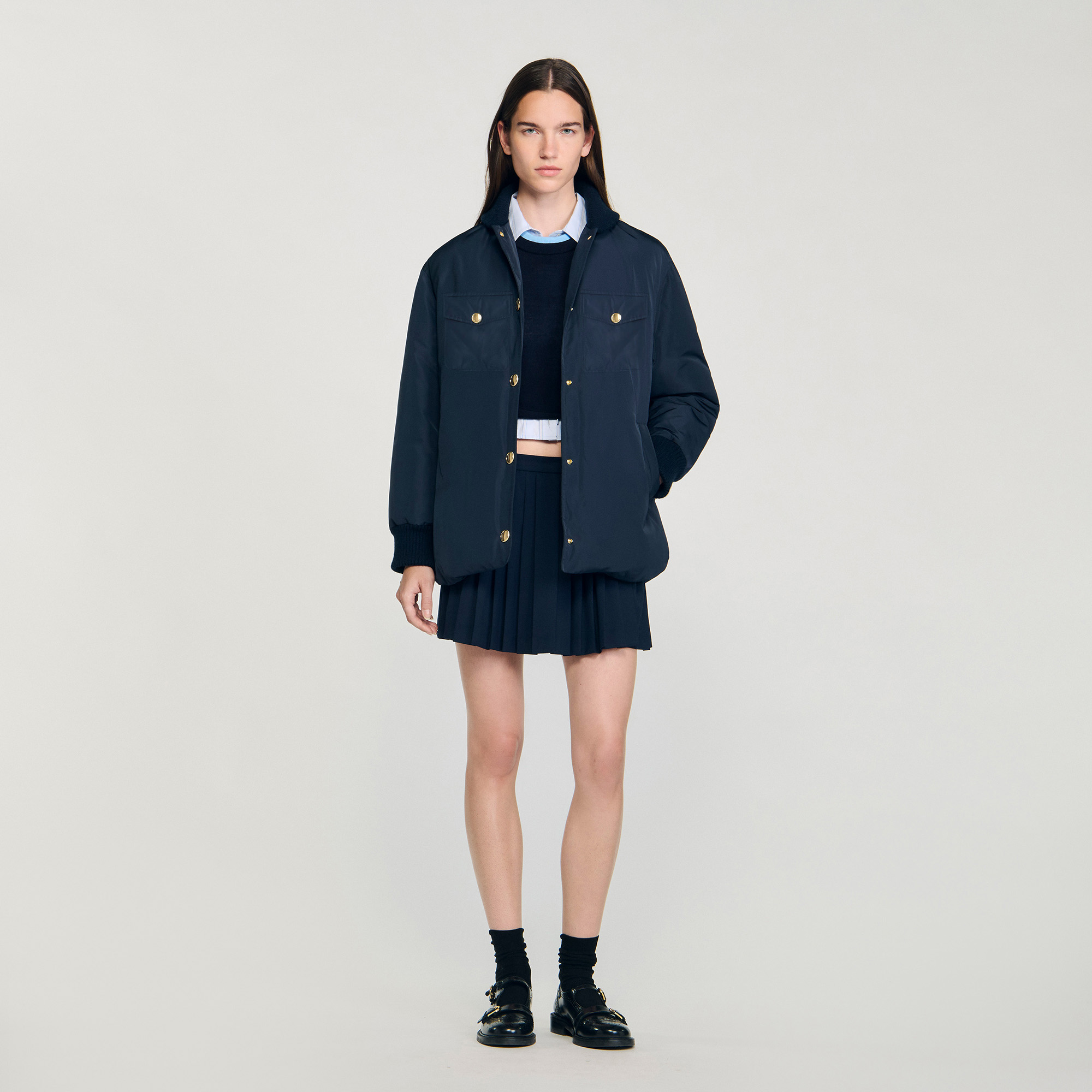 Puffer jacket with teddy collar