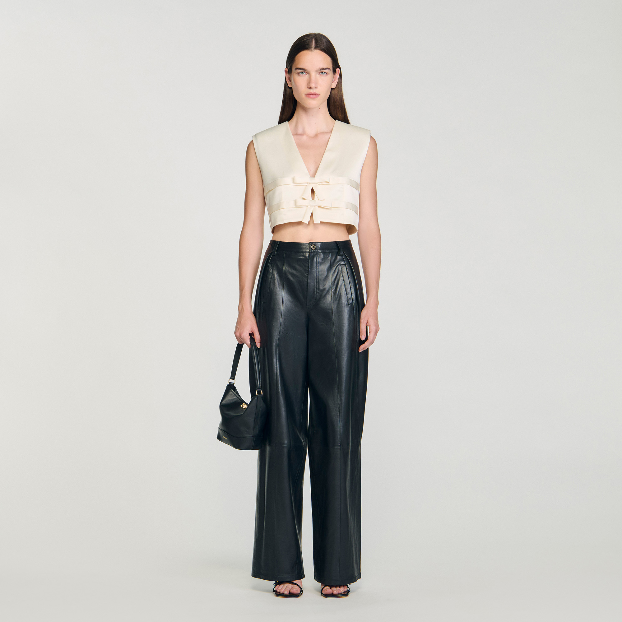 Sleeveless satin crop top