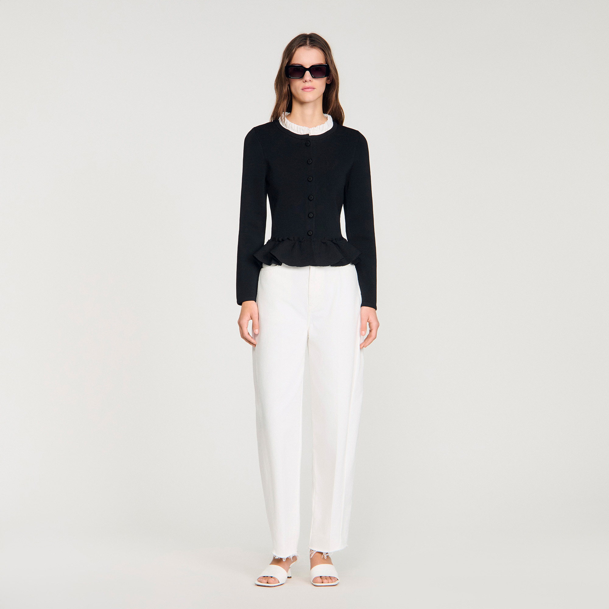 Removable collar peplum cardigan by Sandro