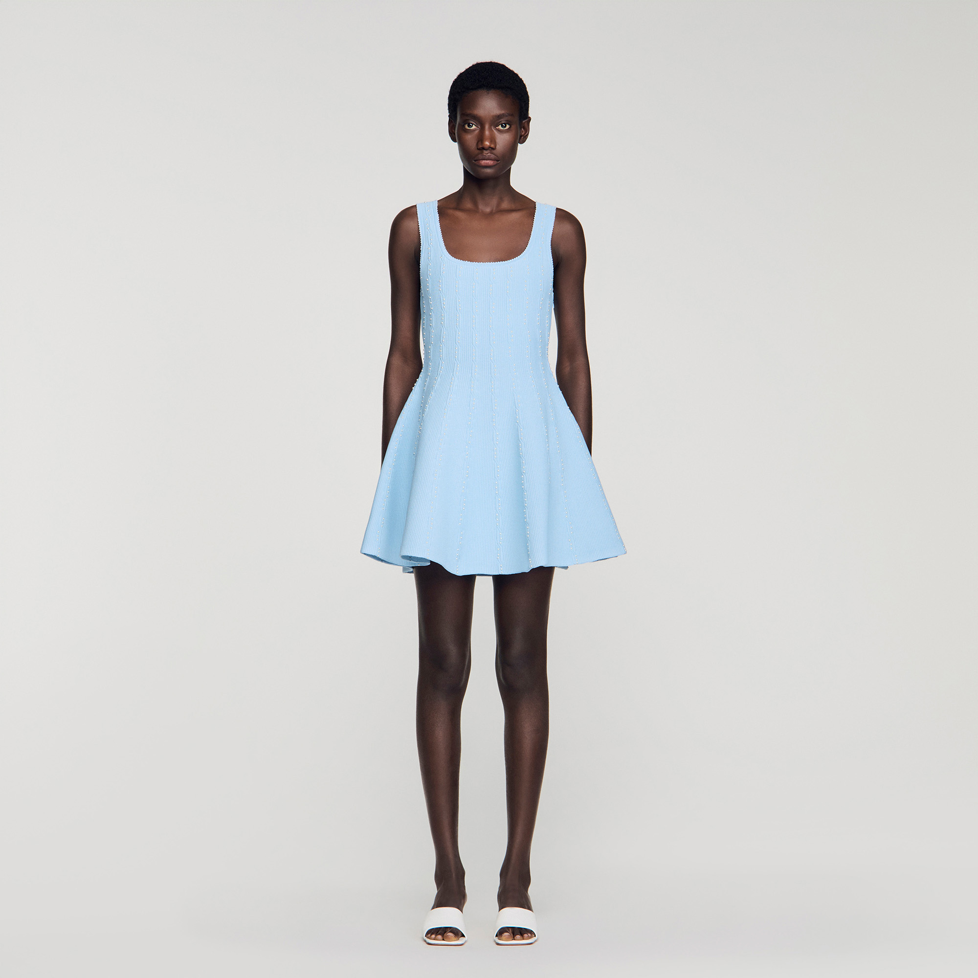 Beaded knit mini dress