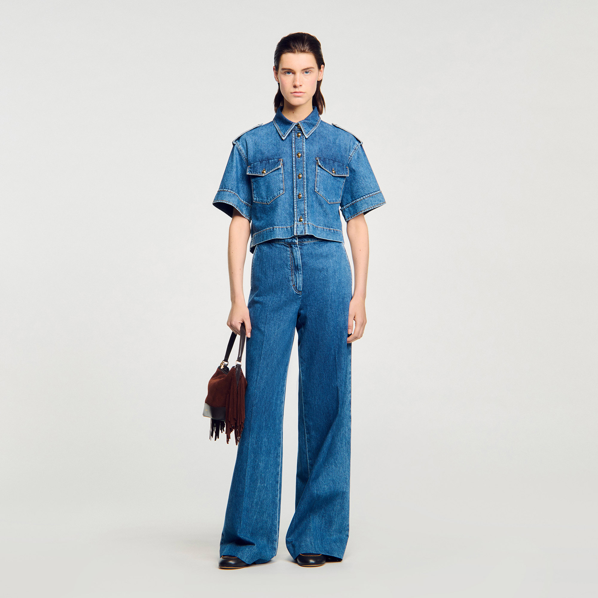 Cropped denim shirt by Sandro