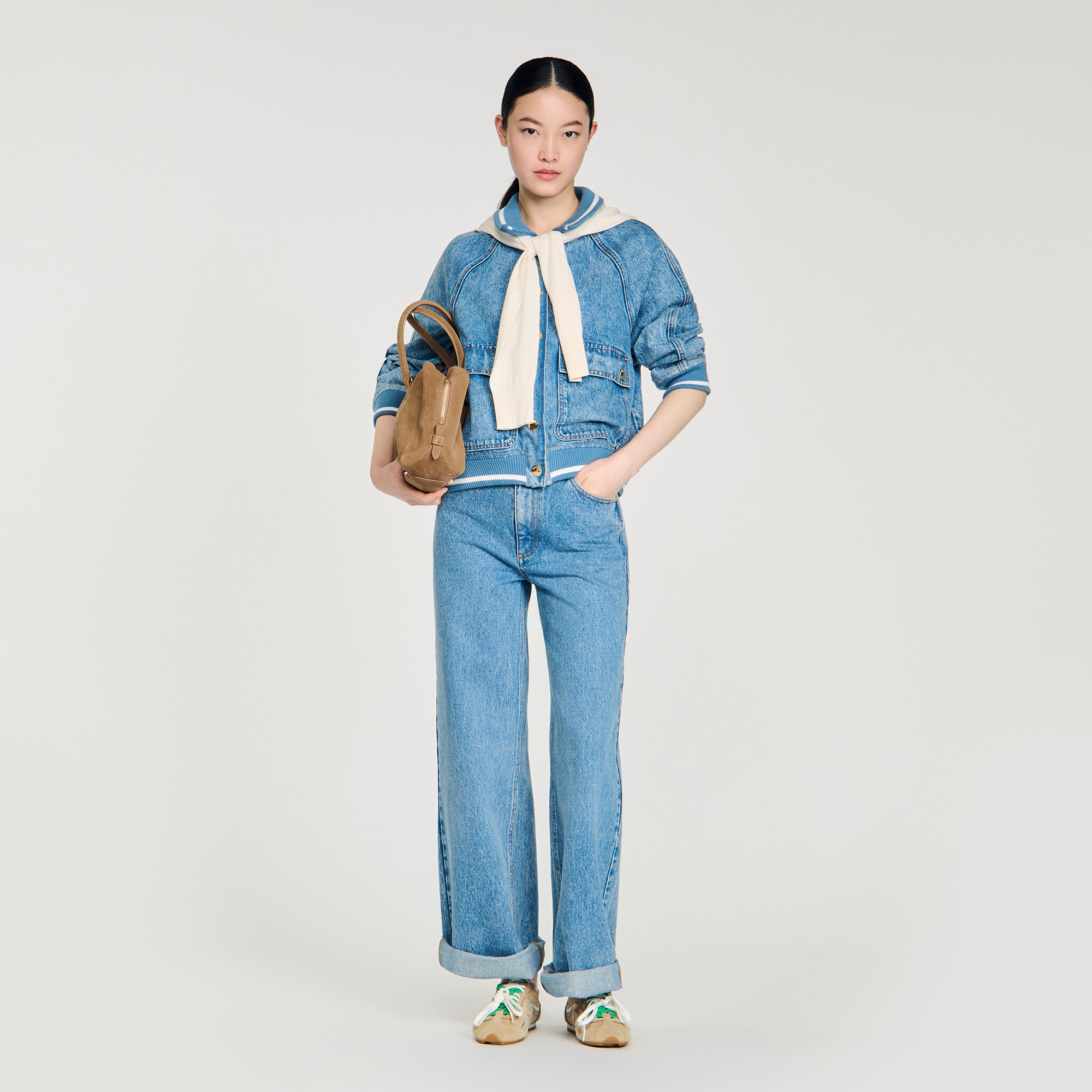 Faded wide straight-leg jeans
