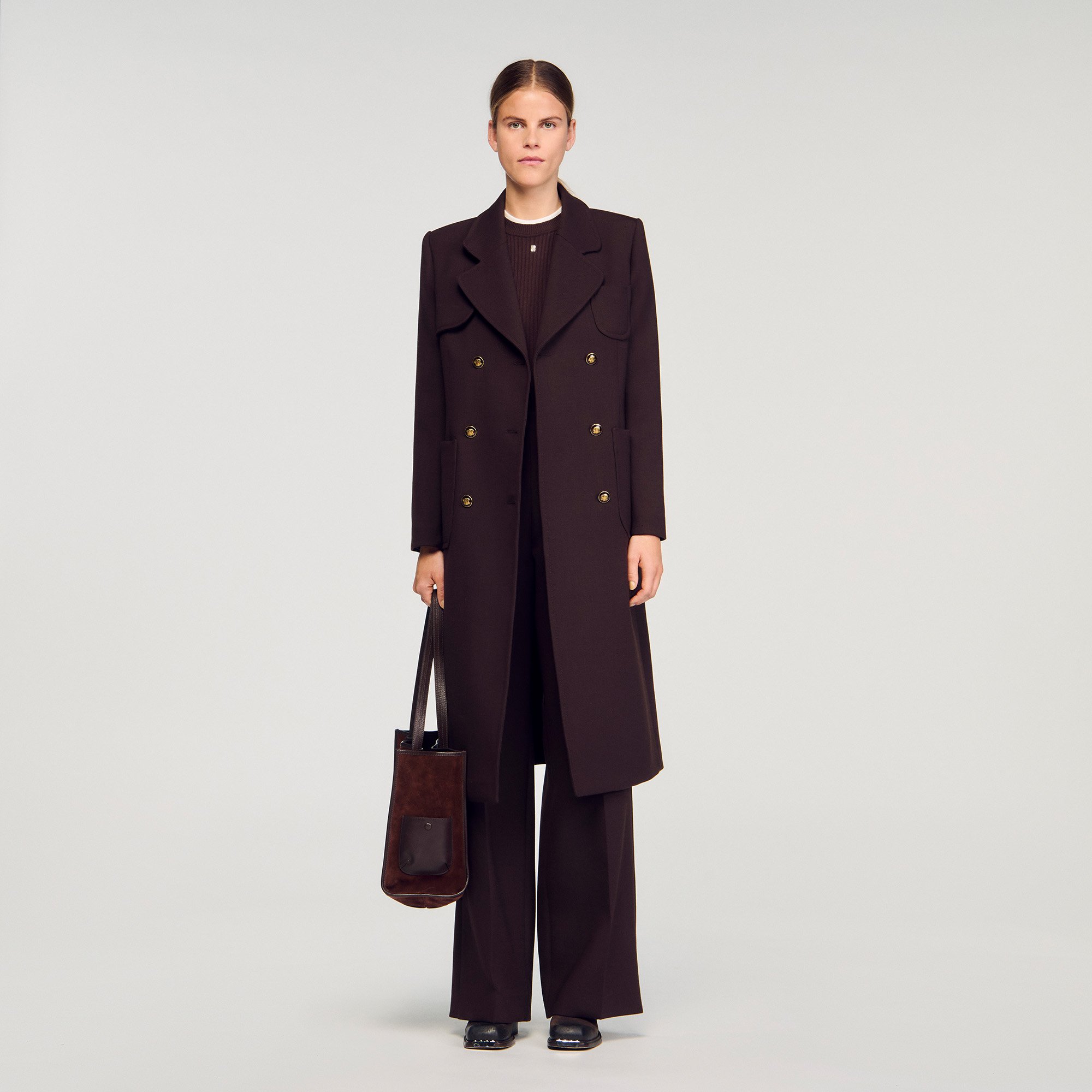 Structured long double-breasted coat