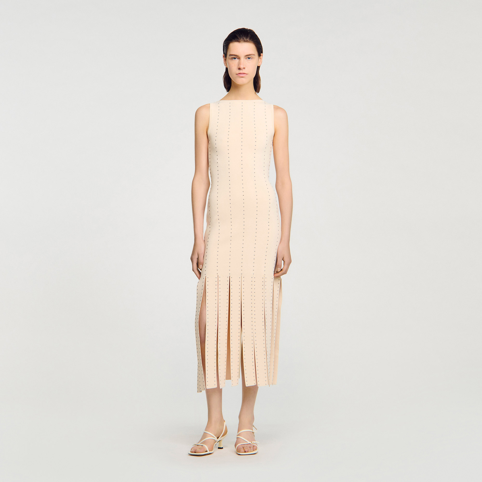 Fringed knit maxi dress
