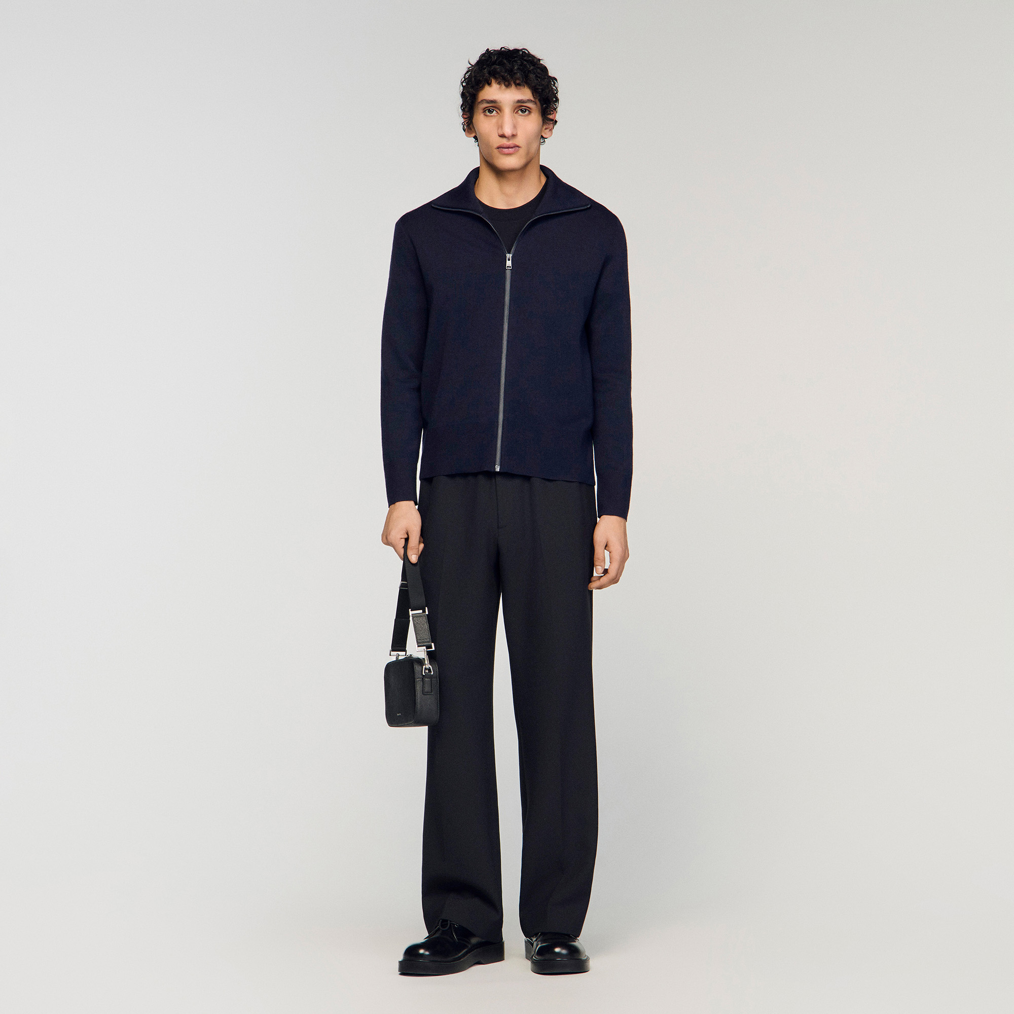 Zip-up wool cardigan