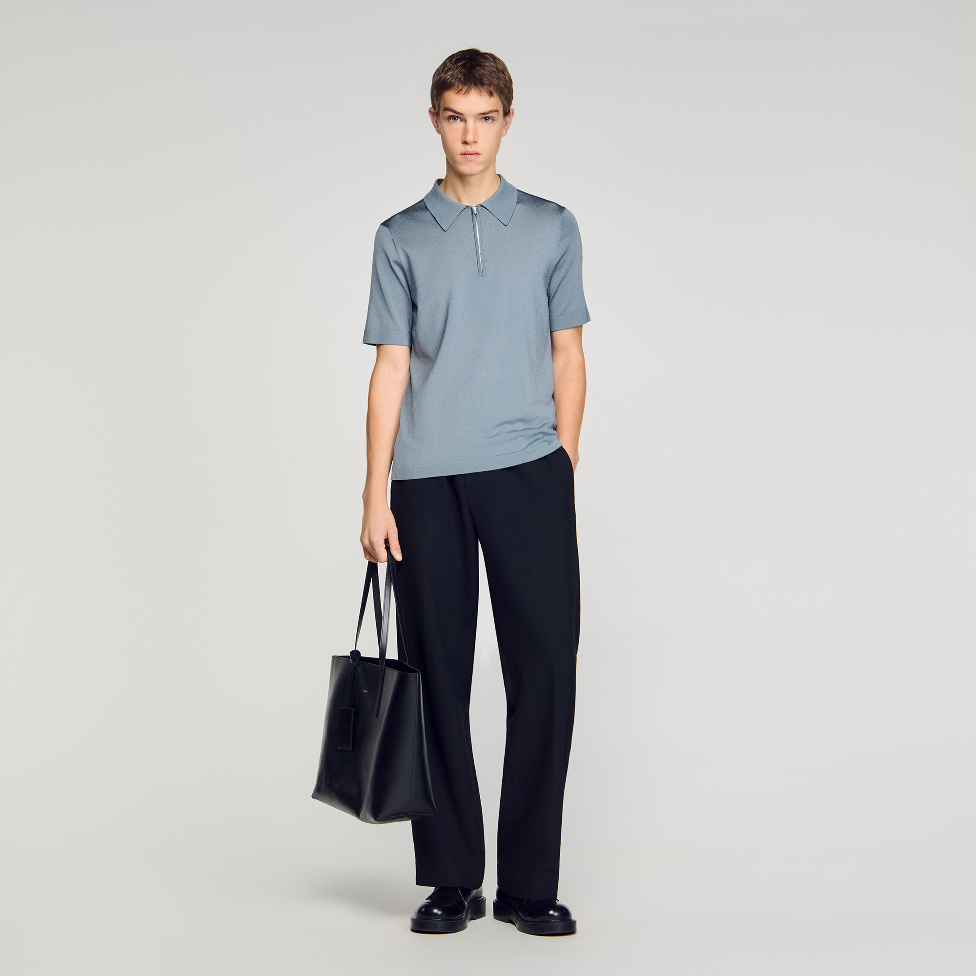 Knitted polo shirt with zip collar