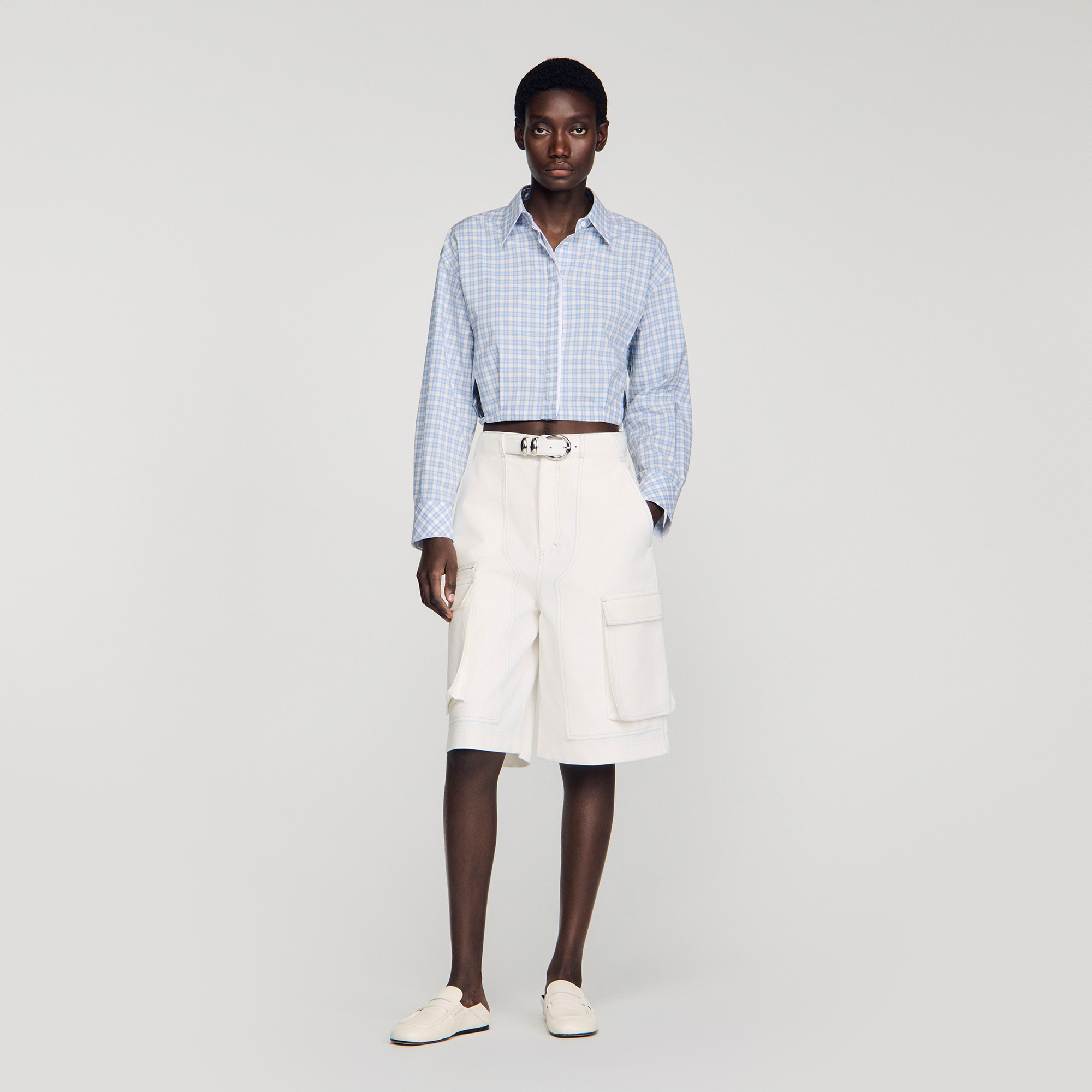 Wide-leg cotton Bermuda shorts