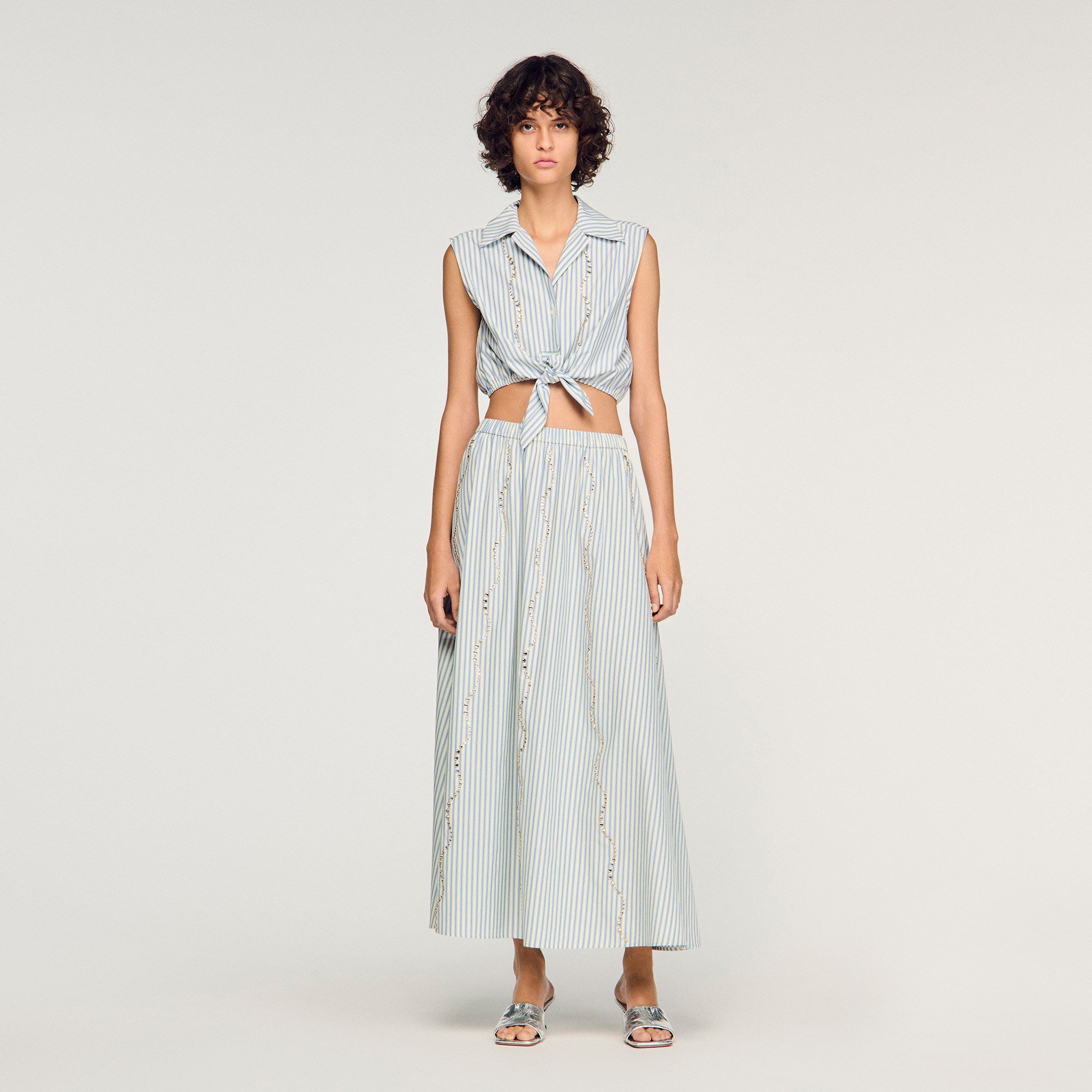 Cropped striped rhinestone shirt by Sandro