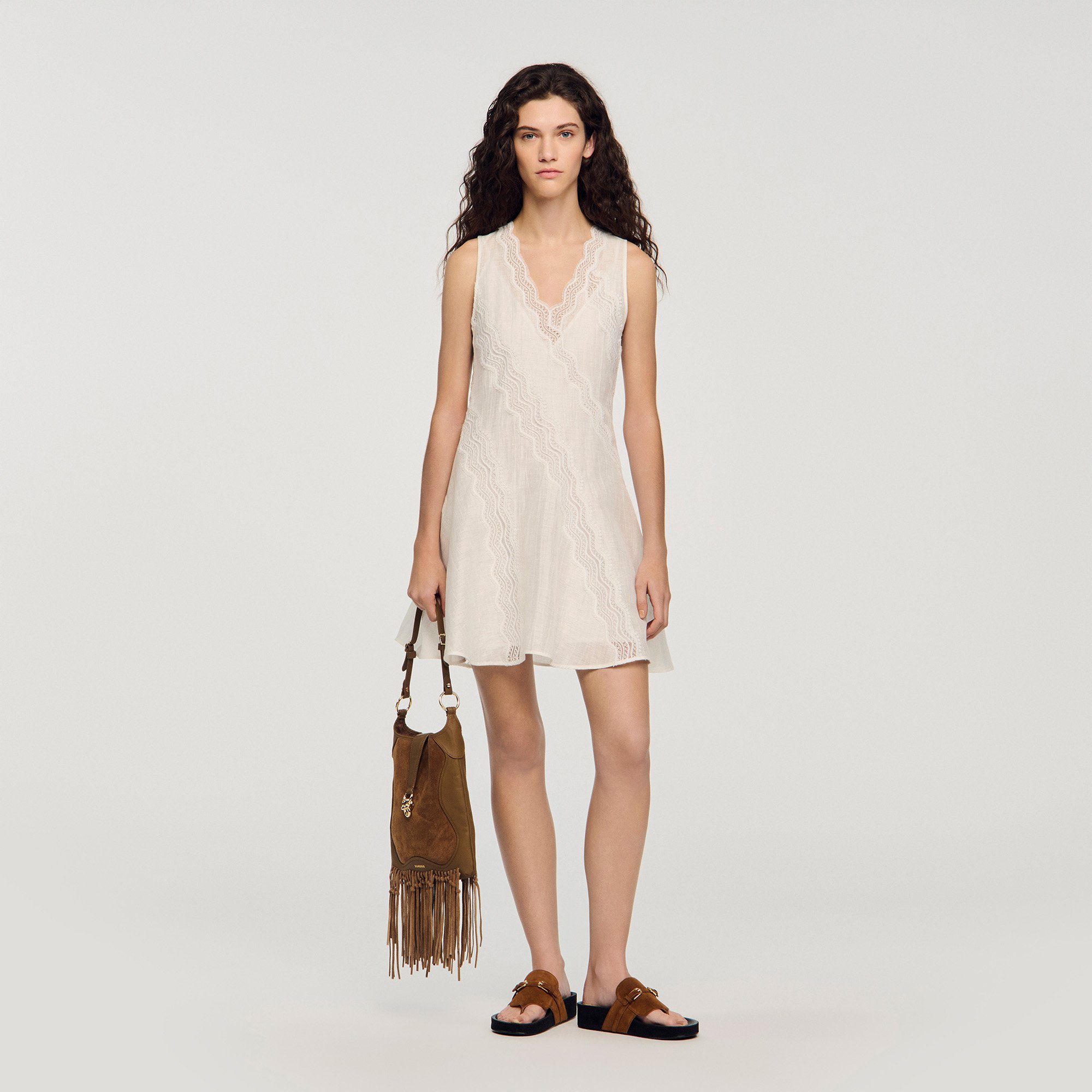 Mini trimmed linen dress by Sandro